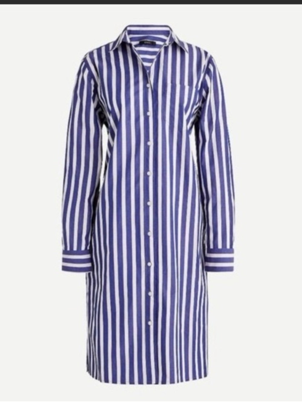 J. Crew Blue and White Vertical Stripe Long-Sleeve Shirt Dress
